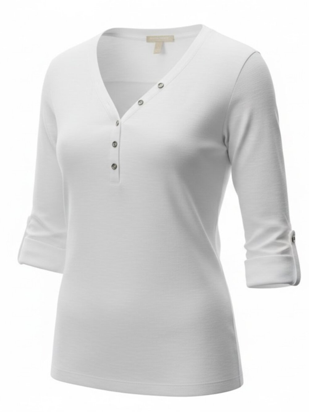 Banana Republic White Slub Knit 3/4 Sleeve Henley V-Neck Top L